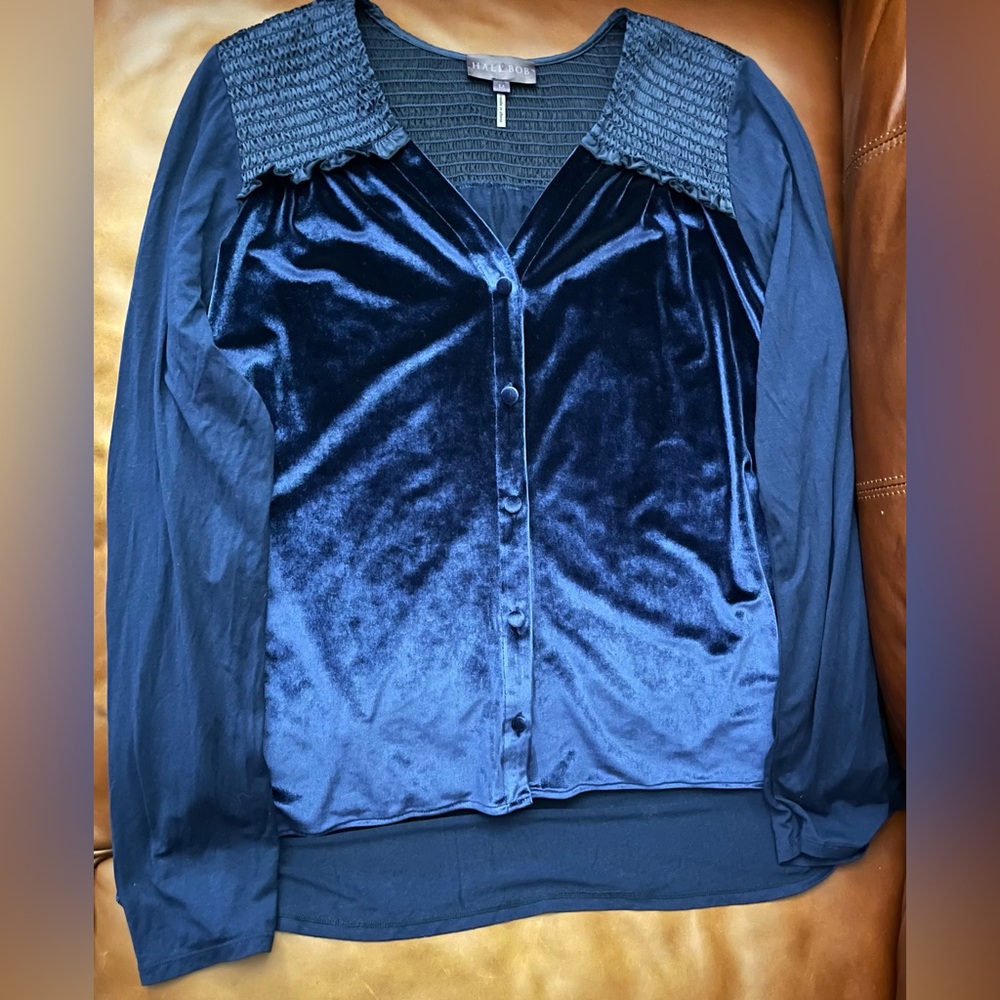 Hale Bob Blue Velvet Blouse | EUC | Size M | (TC)